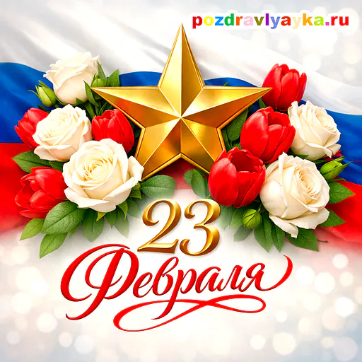 Открытка «23 февраля» — цветы — № 2