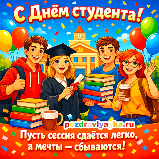 Открытка «День студента» — мультяшные — № 2