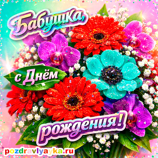 Открытка «День рождения» — цветы, для бабушке — № 11