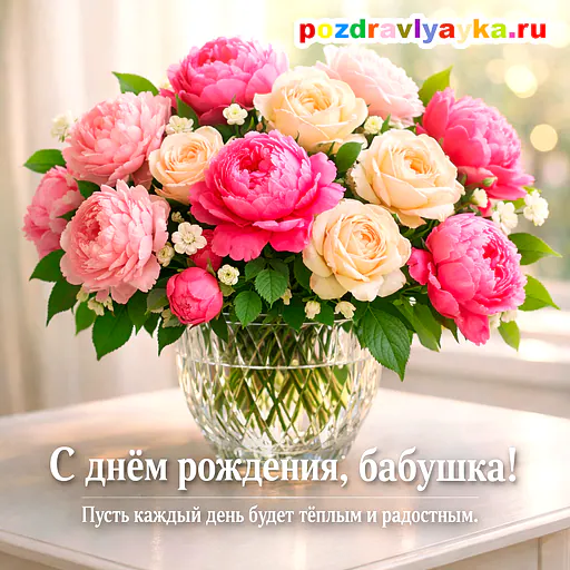 Открытка «День рождения» — цветы, для бабушке — № 3