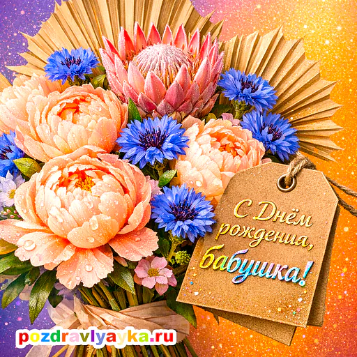 Открытка «День рождения» — цветы, для бабушке — № 9