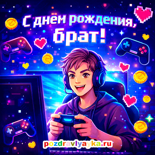 Открытка «День рождения» — мультяшные, для брата — № 38