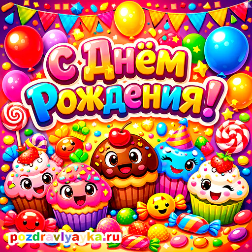 Открытка «День рождения» — мультяшные, для для каждого — № 6