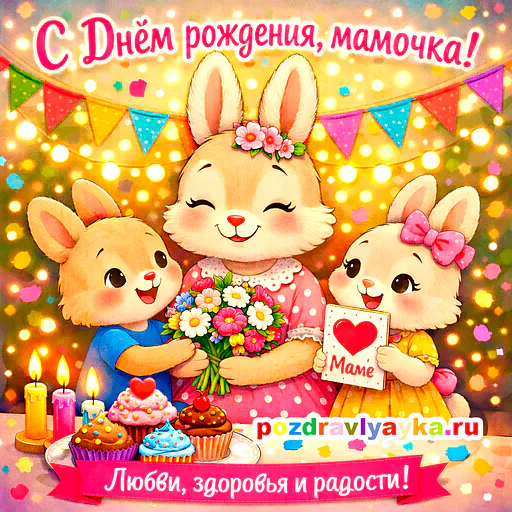 Открытка «День рождения» — мультяшные, для мамы — № 11