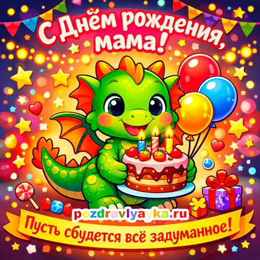 Открытка «День рождения» — мультяшные, для мамы — № 25