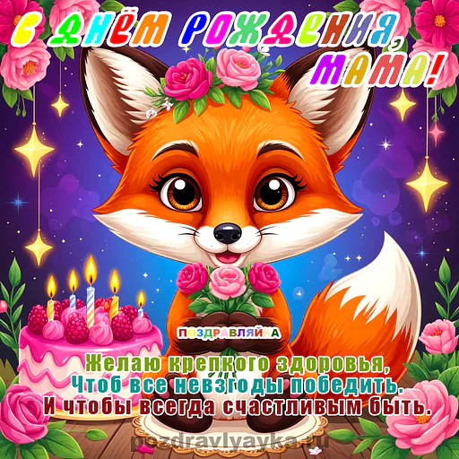 Открытка «День рождения» — мультяшные, для мамы — № 5