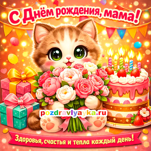 Открытка «День рождения» — мультяшные, для мамы — № 9