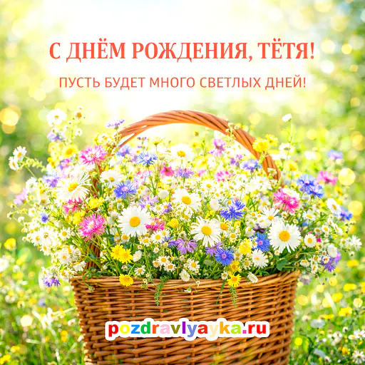 Открытка «День рождения» — цветы, для тёте — № 12