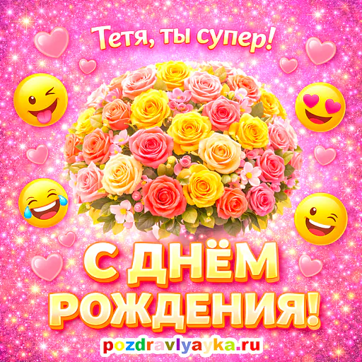 Открытка «День рождения» — цветы, для тёте — № 8