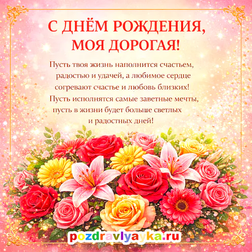 Открытка «День рождения» — цветы, для жене — № 7