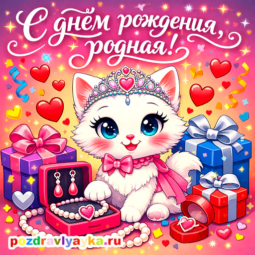 Открытка «День рождения» — мультяшные, для жене — № 7