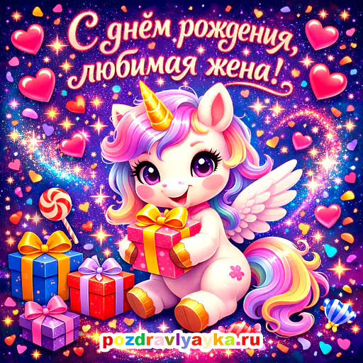 Открытка «День рождения» — мультяшные, для жене — № 8