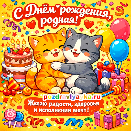 Открытка «День рождения» — мультяшные, для жене — № 9