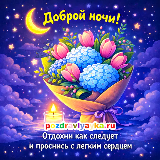 Открытка «Спокойной ночи» — цветы — № 12