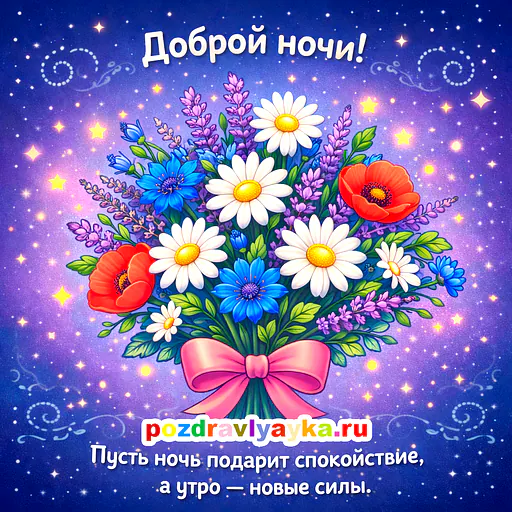 Открытка «Спокойной ночи» — цветы — № 16