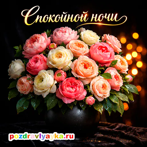 Открытка «Спокойной ночи» — цветы — № 19